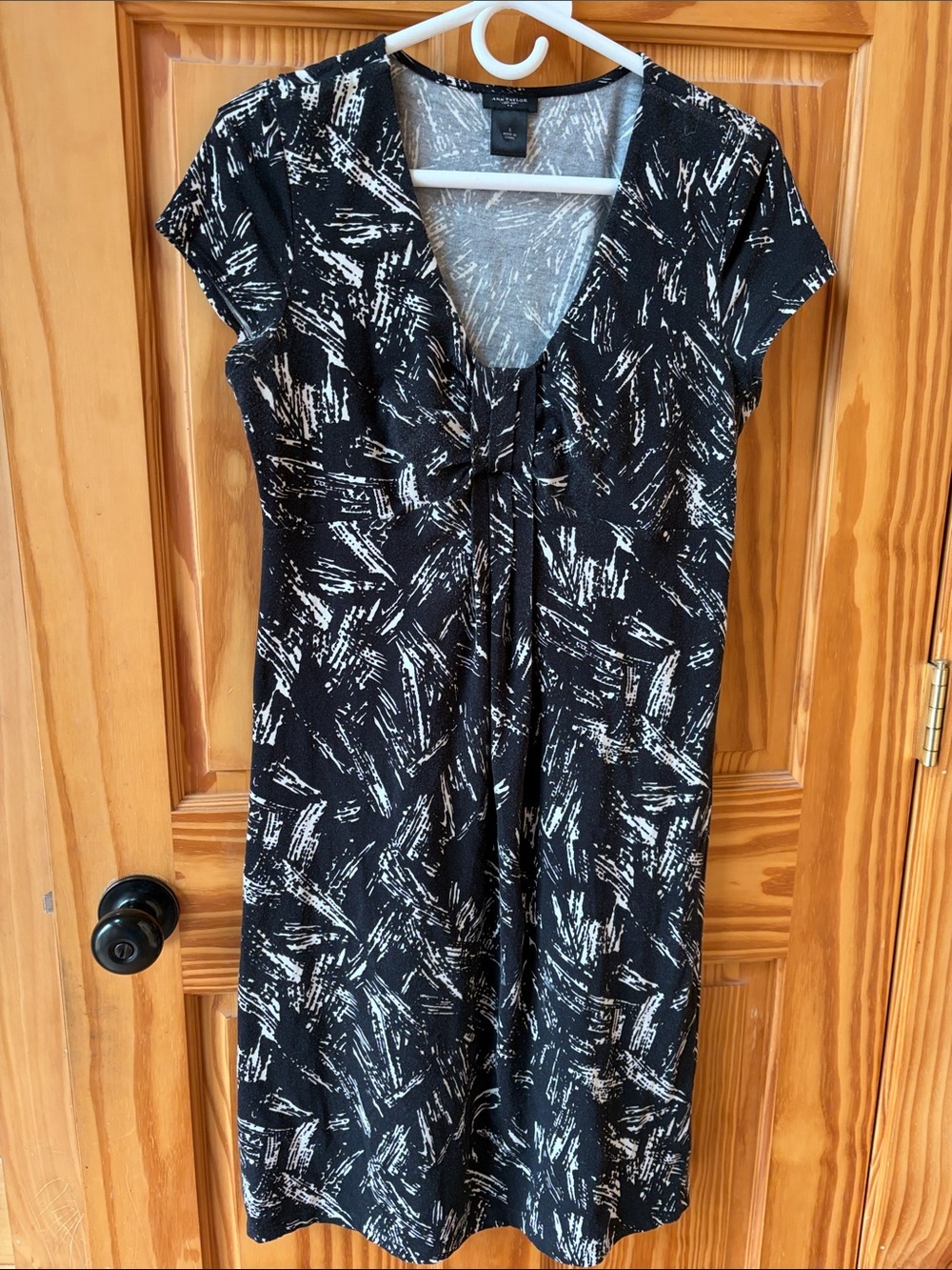 Ann Taylor Women's Black & White Print Tie-Front Dress - Size Small